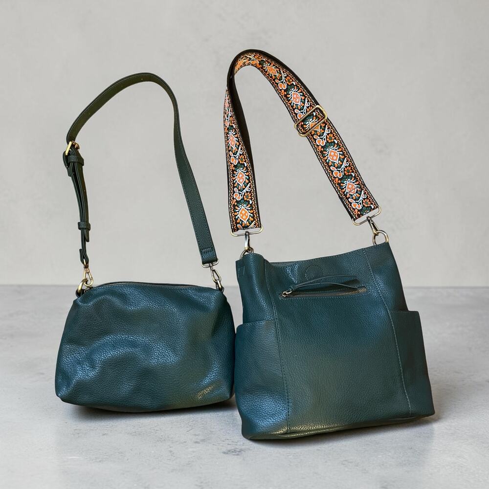 2 NEW Joy Susan Purses Green Faux Leather Handbag Crossbody Hobo Embroidered